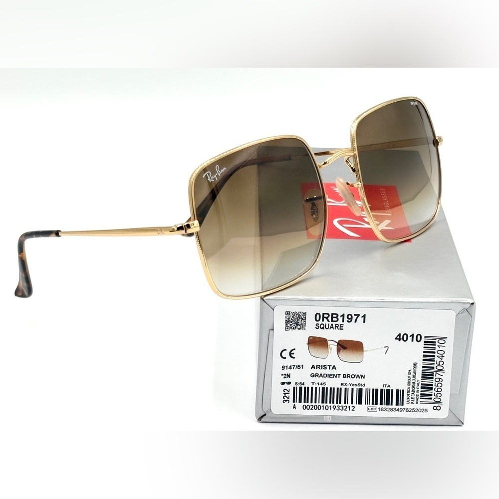 Ray-Ban Square 1971 Sunglasses RB1971 914751 54-19 Gold Frame Brown Lens  105